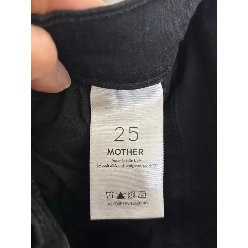 MOTHER Pixie Dazzler Jeans Women 25 Black Skinny High Rise Ankle Fray Not Guilty